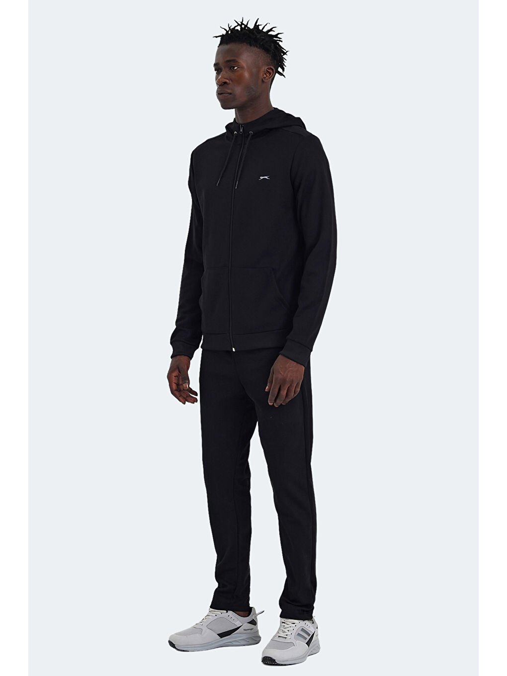 RICH Erkek Fermuarlı Kapüşonlu Cepli Siyah Eşofman Takımı-4