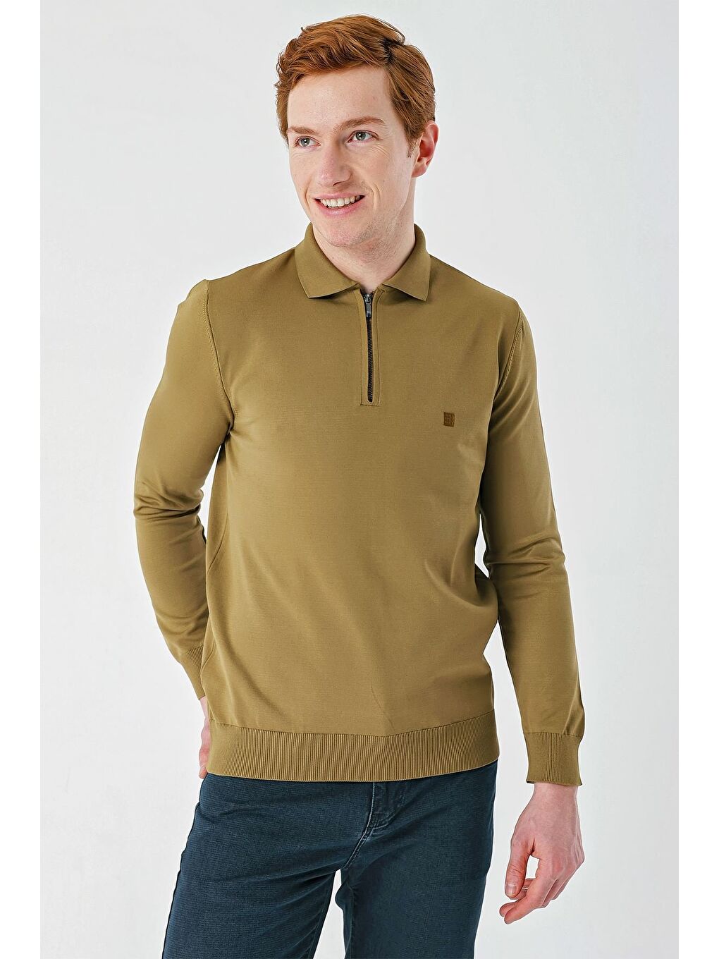 İMZA Sari Bal Örme Polo Yaka Klasik Slim Fit Dar Kesim Triko 1012235269