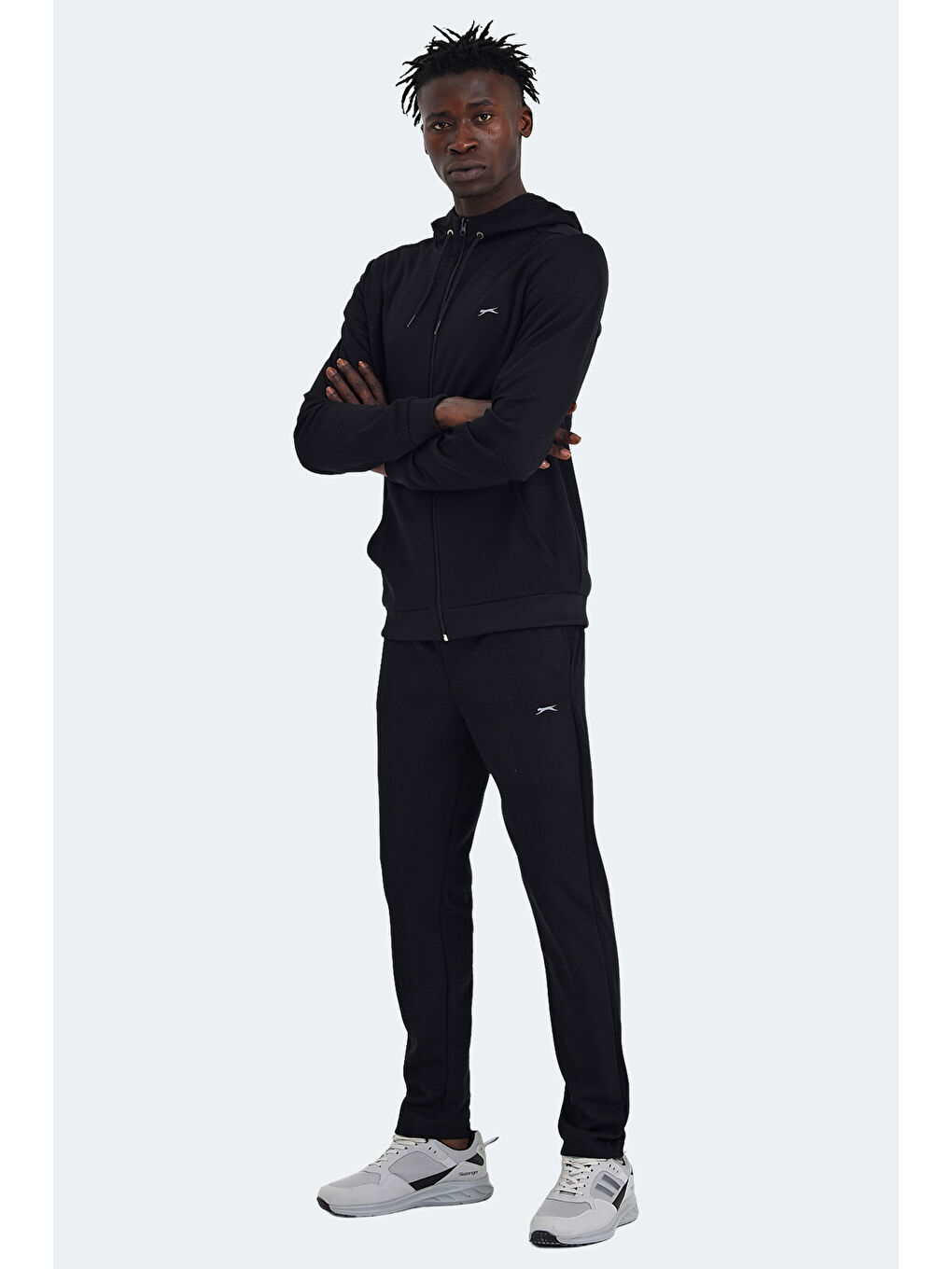RICH Erkek Fermuarlı Kapüşonlu Cepli Siyah Eşofman Takımı-5