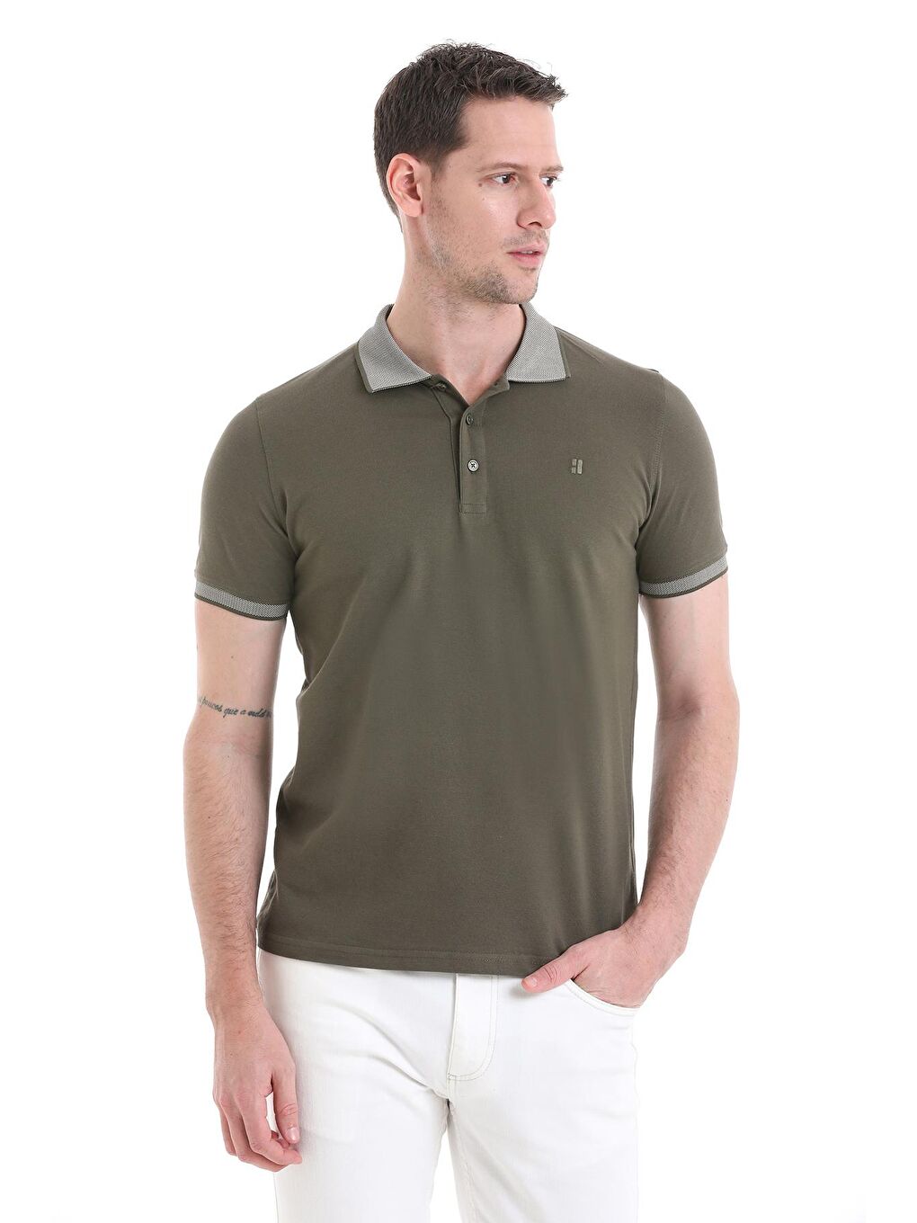 Haki Regular Fit Düz 100% Pamuklu Polo Yaka Tişört