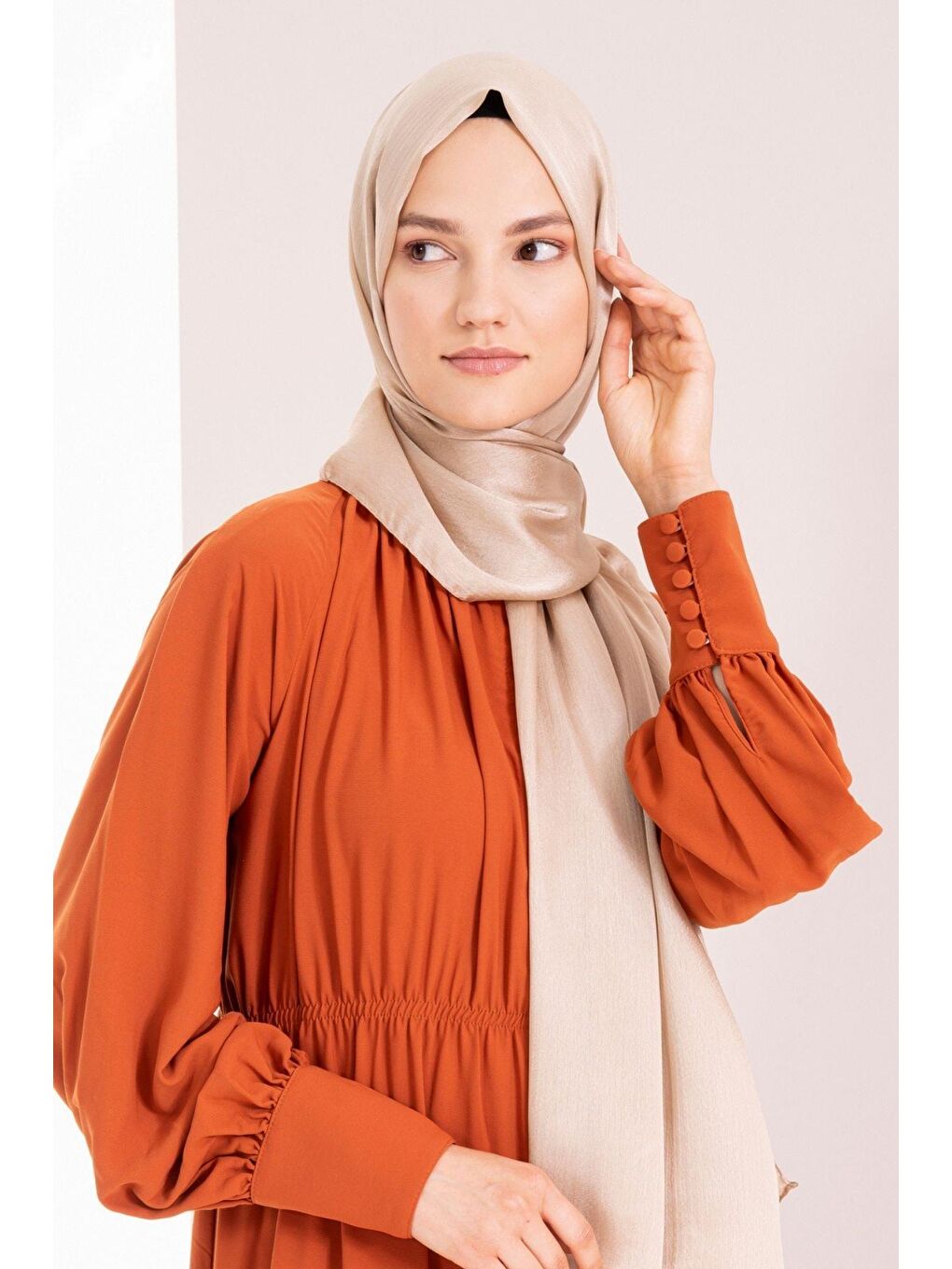 Bej Kadın Kırışmaz Janjan Şal 185*70 Cm-2