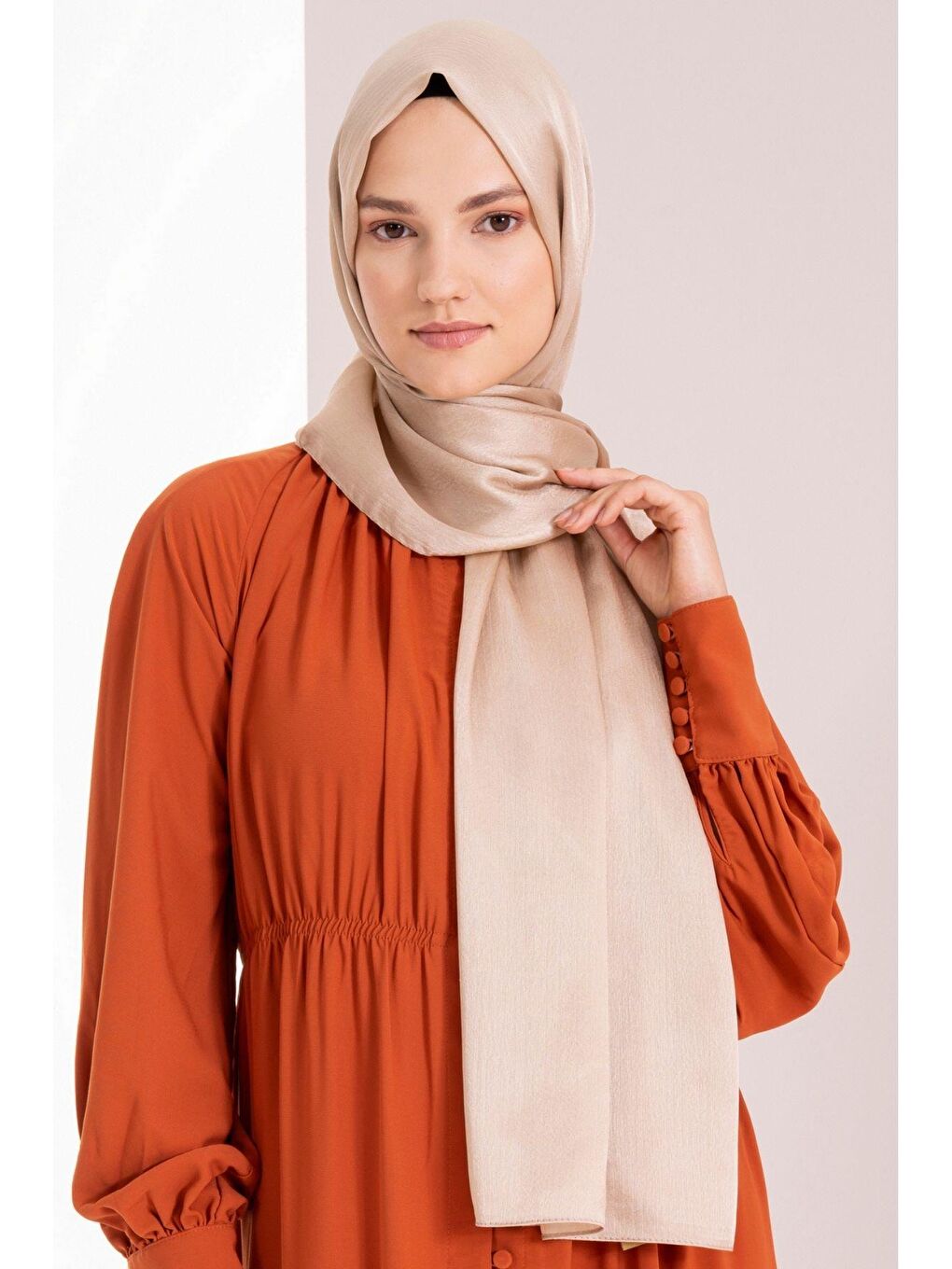 Bej Kadın Kırışmaz Janjan Şal 185*70 Cm-3
