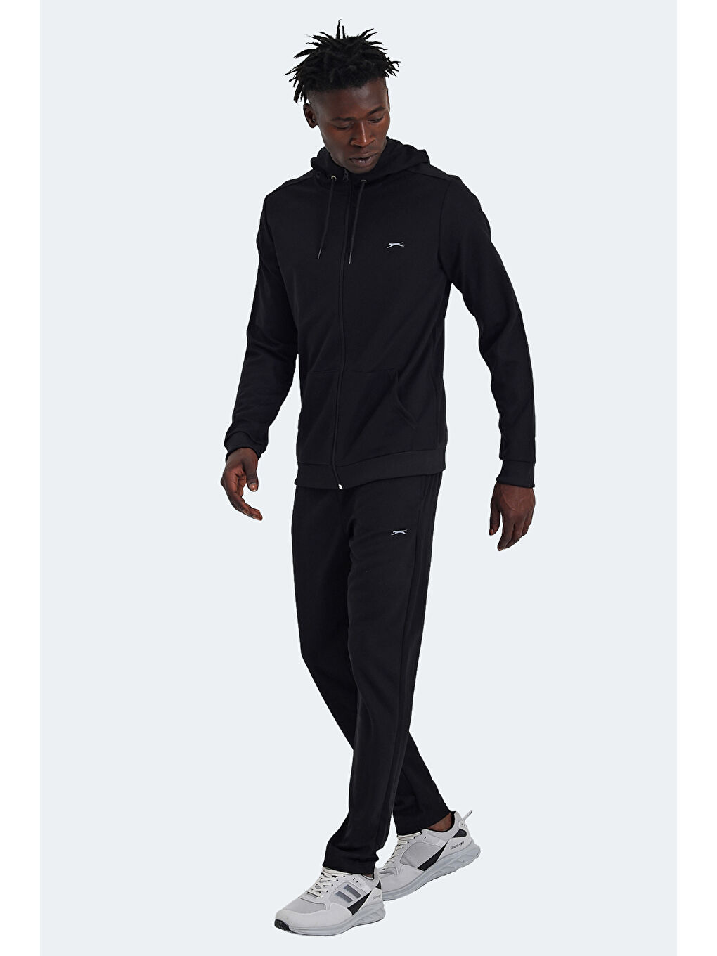 RICH Erkek Fermuarlı Kapüşonlu Cepli Siyah Eşofman Takımı-6