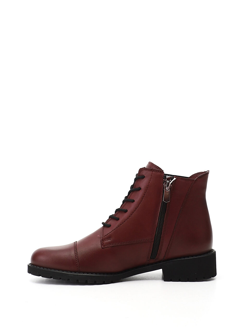 Bordo Kadın AÇIK BORDO Fermuarlı Kauçuk Taban Hakiki Deri Bot-2