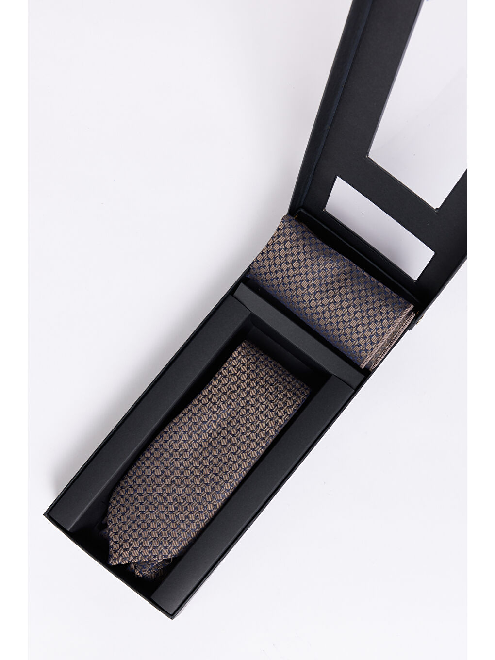 Erkek Kahverengi-Lacivert Kravat-Mendil Set-1