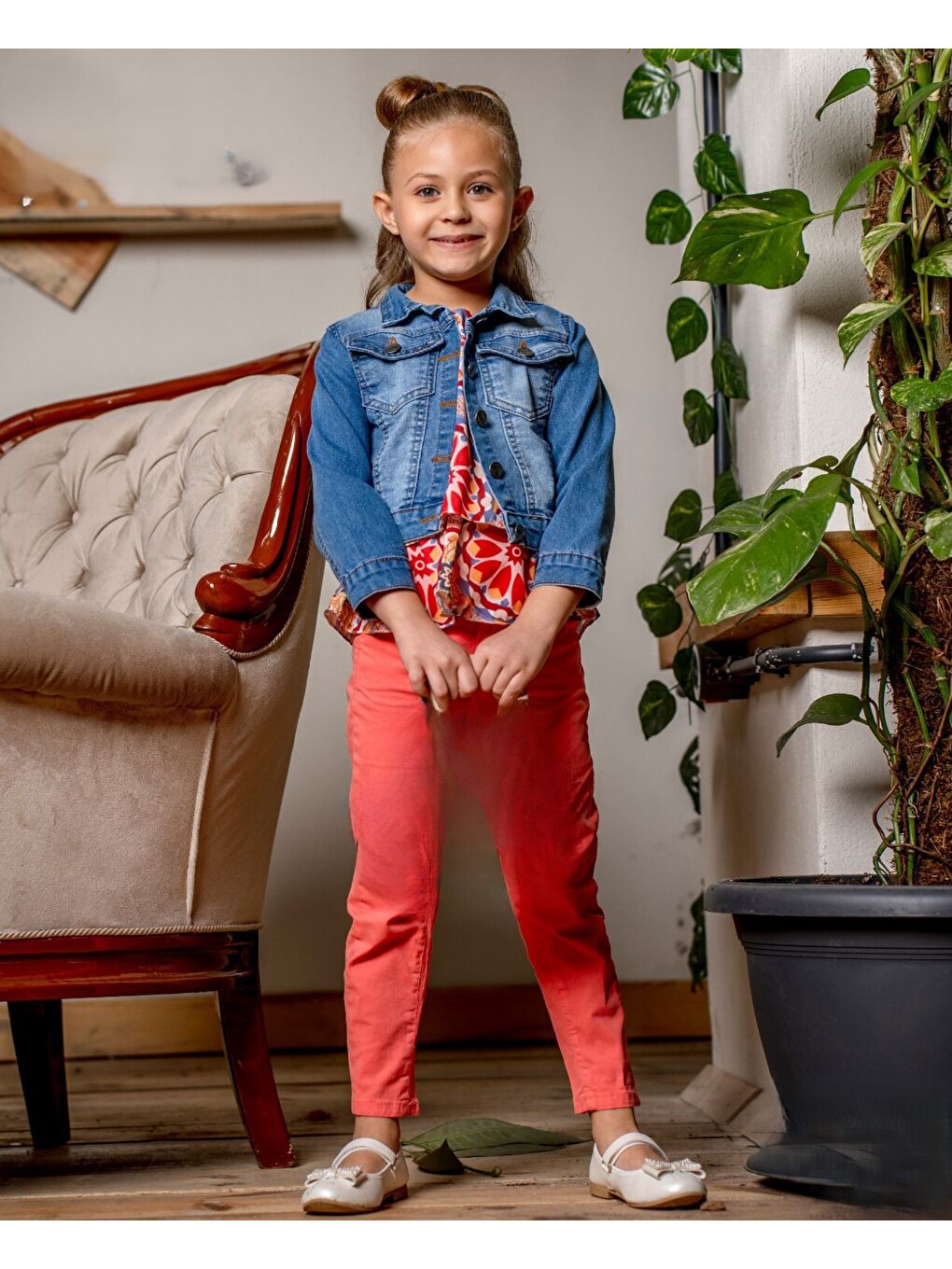 Kırmızı Kız Çocuk Pantolon, Gömlek , Ceketli Takım M00720-1