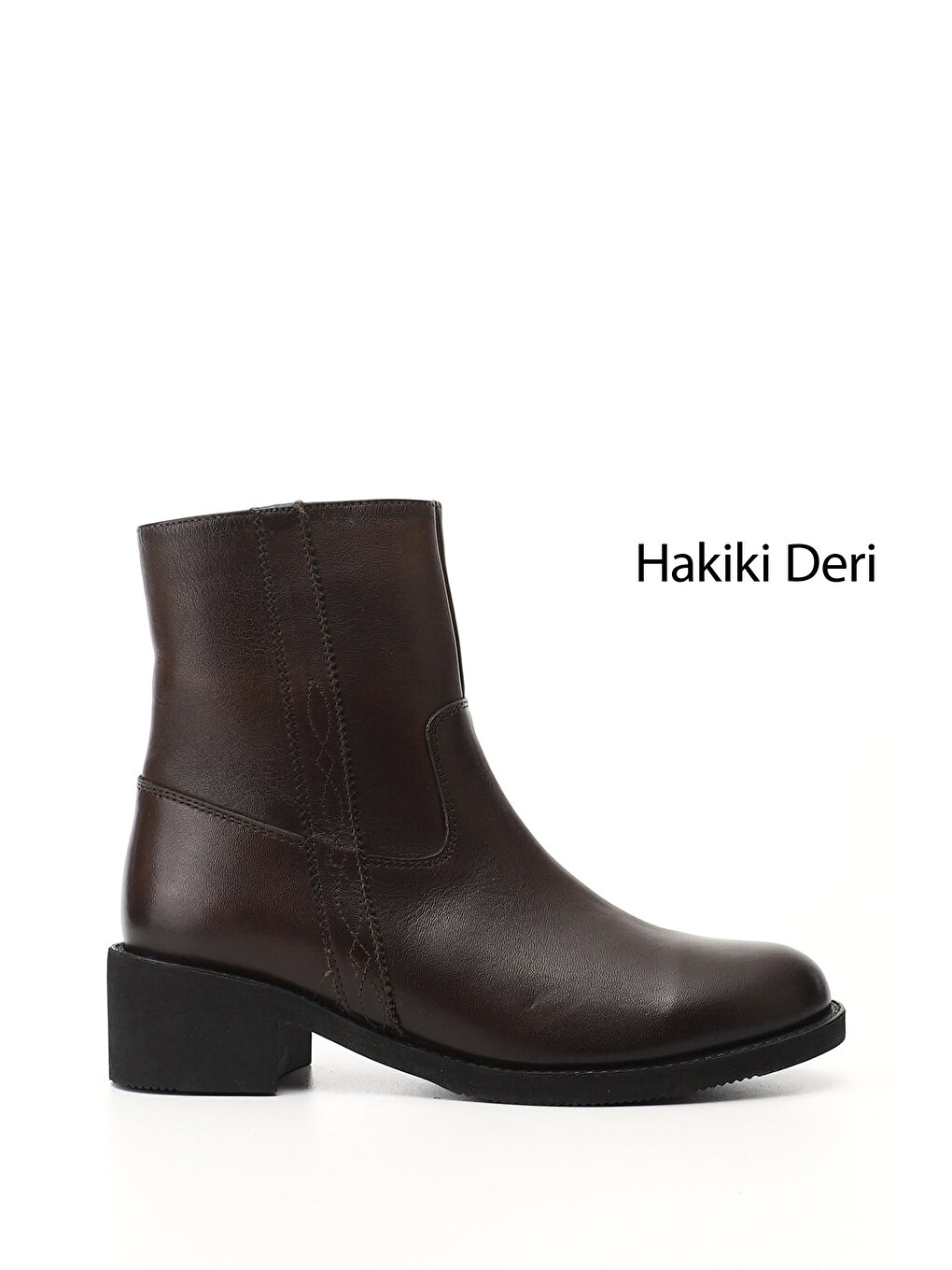 Kahverengi Kadın TÜTÜN KAHVE Fermuarlı Kalın Topuklu Hakiki Deri Bot