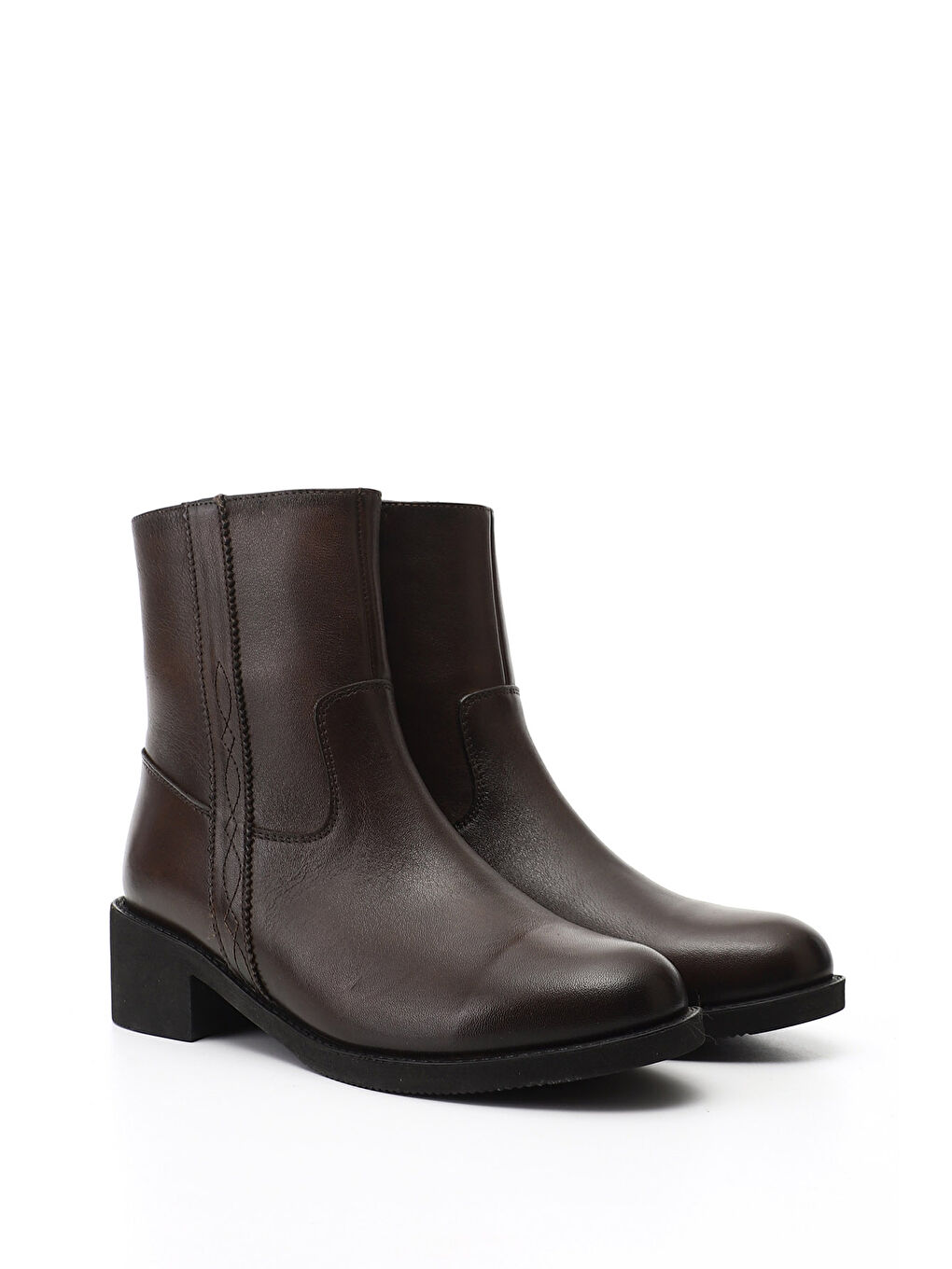 Kahverengi Kadın TÜTÜN KAHVE Fermuarlı Kalın Topuklu Hakiki Deri Bot-1