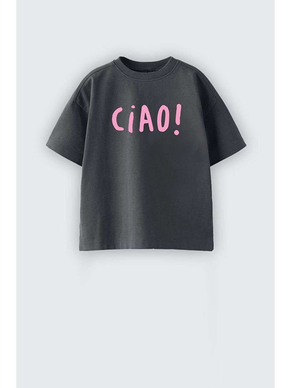 Gri Unisex Pamuklu Bisiklet Yaka Baskılı T-Shirt