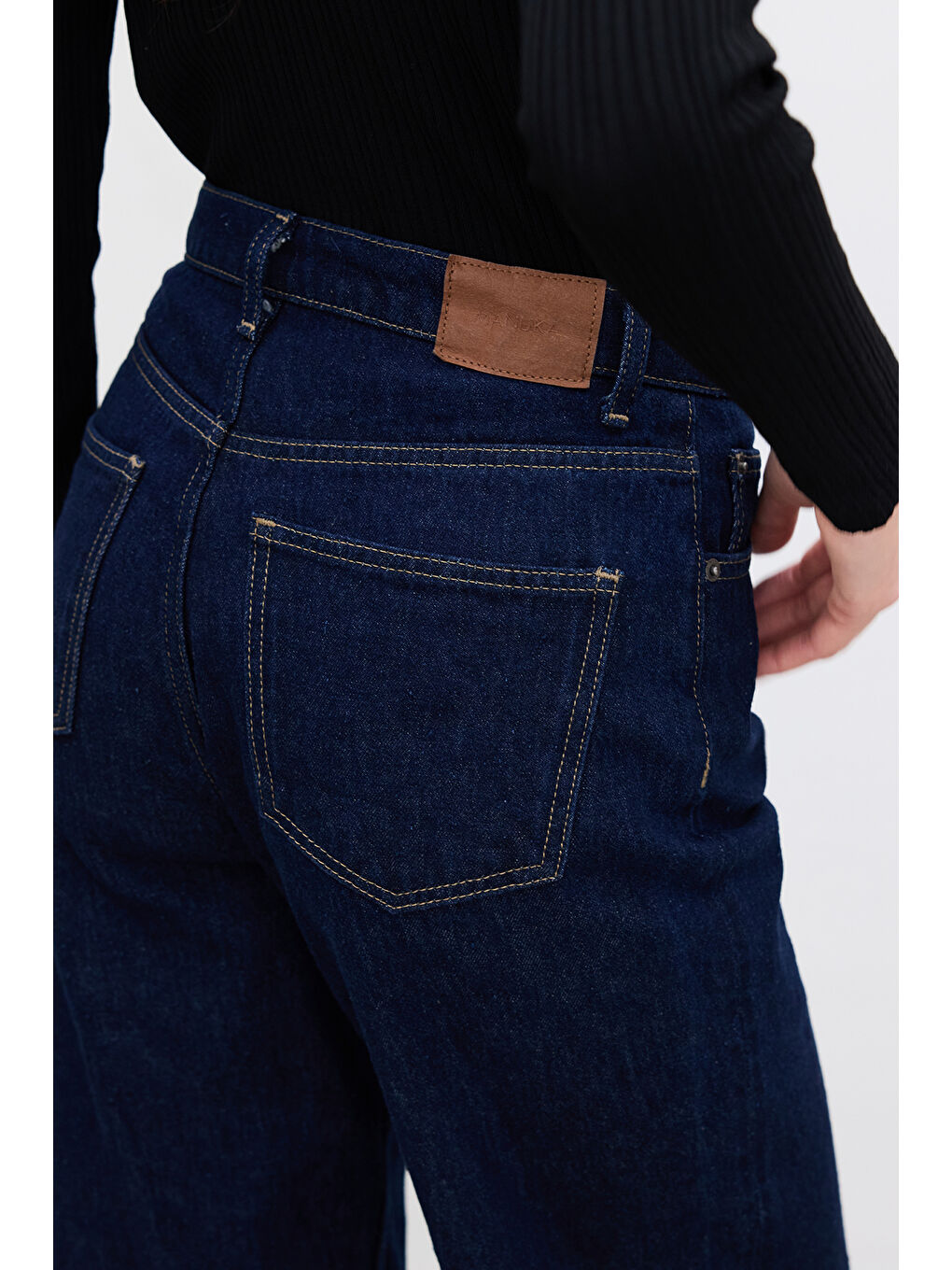 Yüksek Bel Wıde Leg Denim Pantolon Derin Mavi-4