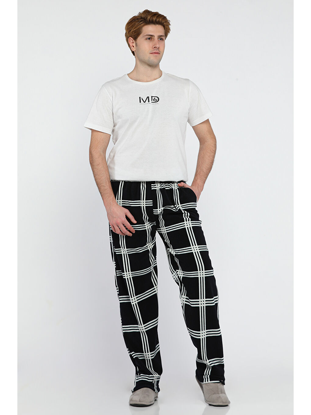 Lacivert Erkek Ekose Desenli Polar Pijama Altı