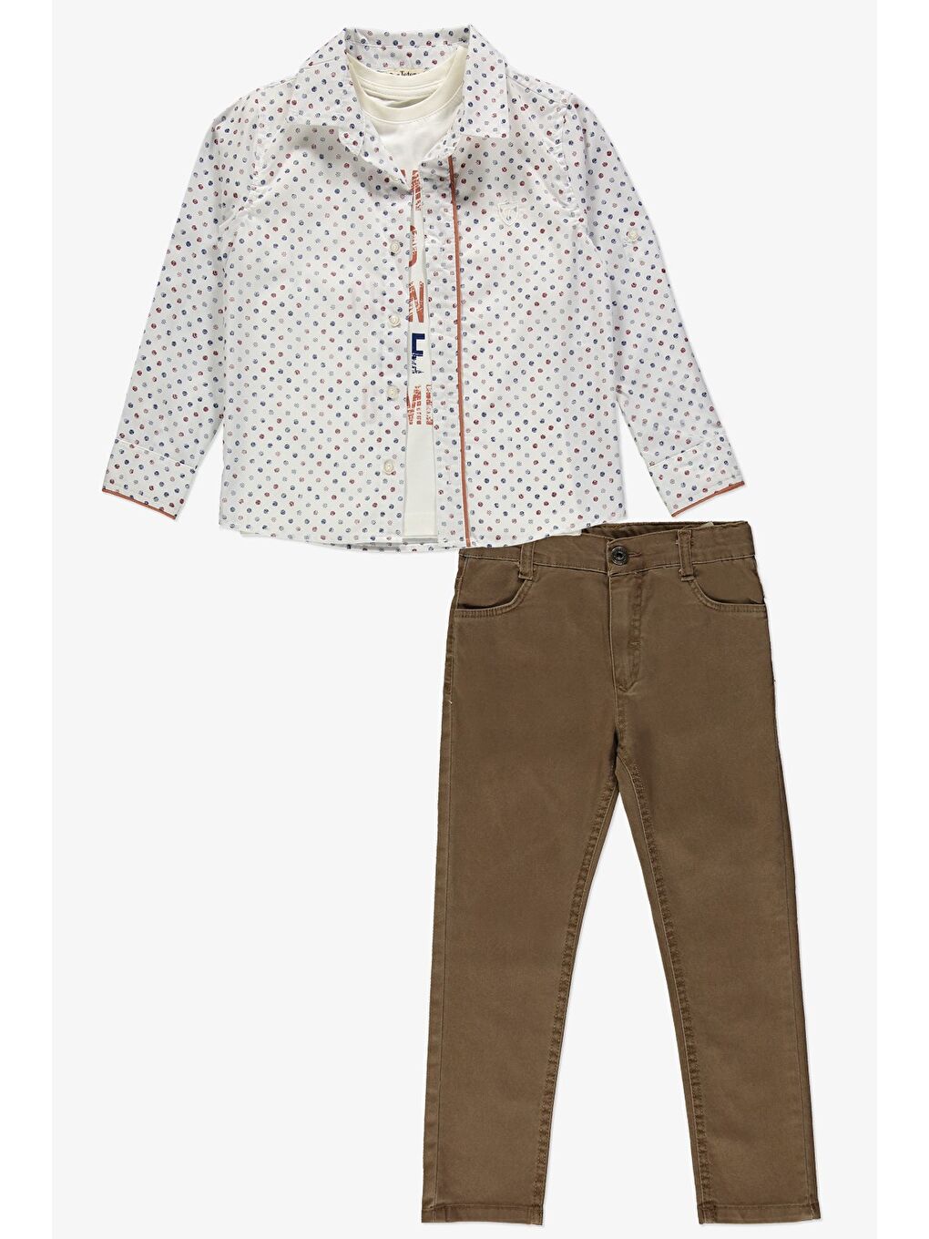 Kahverengi Gömlek ,Pantolon ,T-Shirt Daire Desen 3Parça Erkek Çocuk Takım TTR-01YVRLK-5