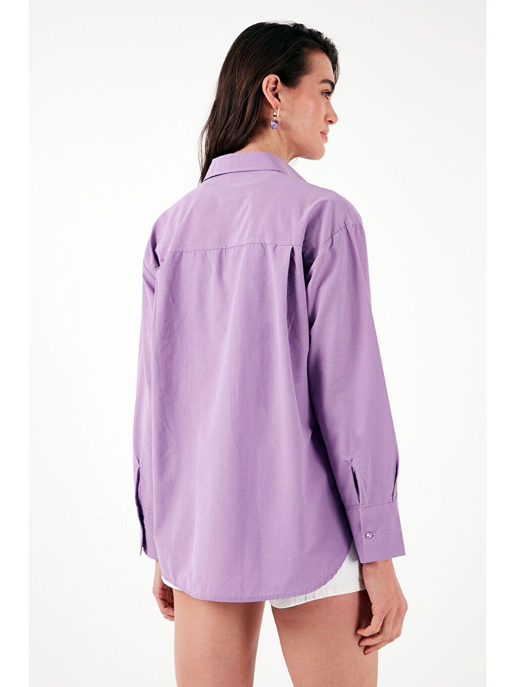 Lila Pamuklu Regular Fit Önü Kısa Arkası Uzun Oval Kesim Gömlek Cf25S163867-6