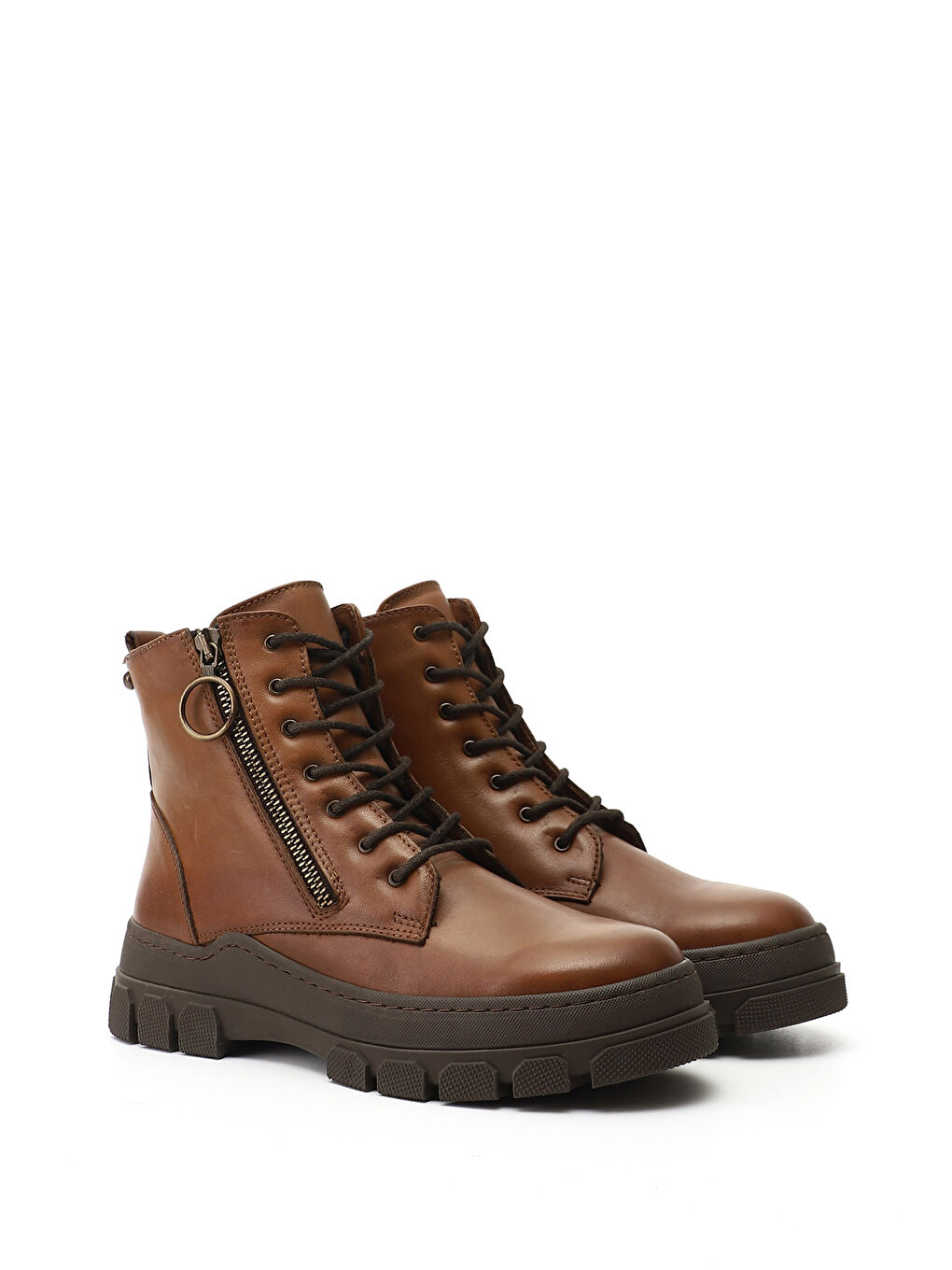 Kahverengi Kadın KAHVERENGİ-TABA Fermuarlı Kauçuk Taban Hakiki Deri Postal Bot-1