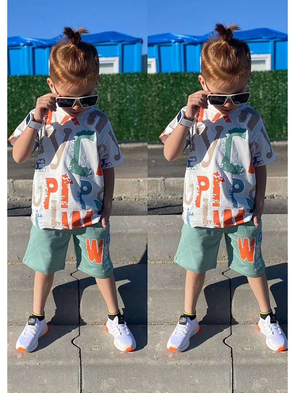 Haki Baskılı Erkek Çocuk Tişört Şortlu Takım M00715-5