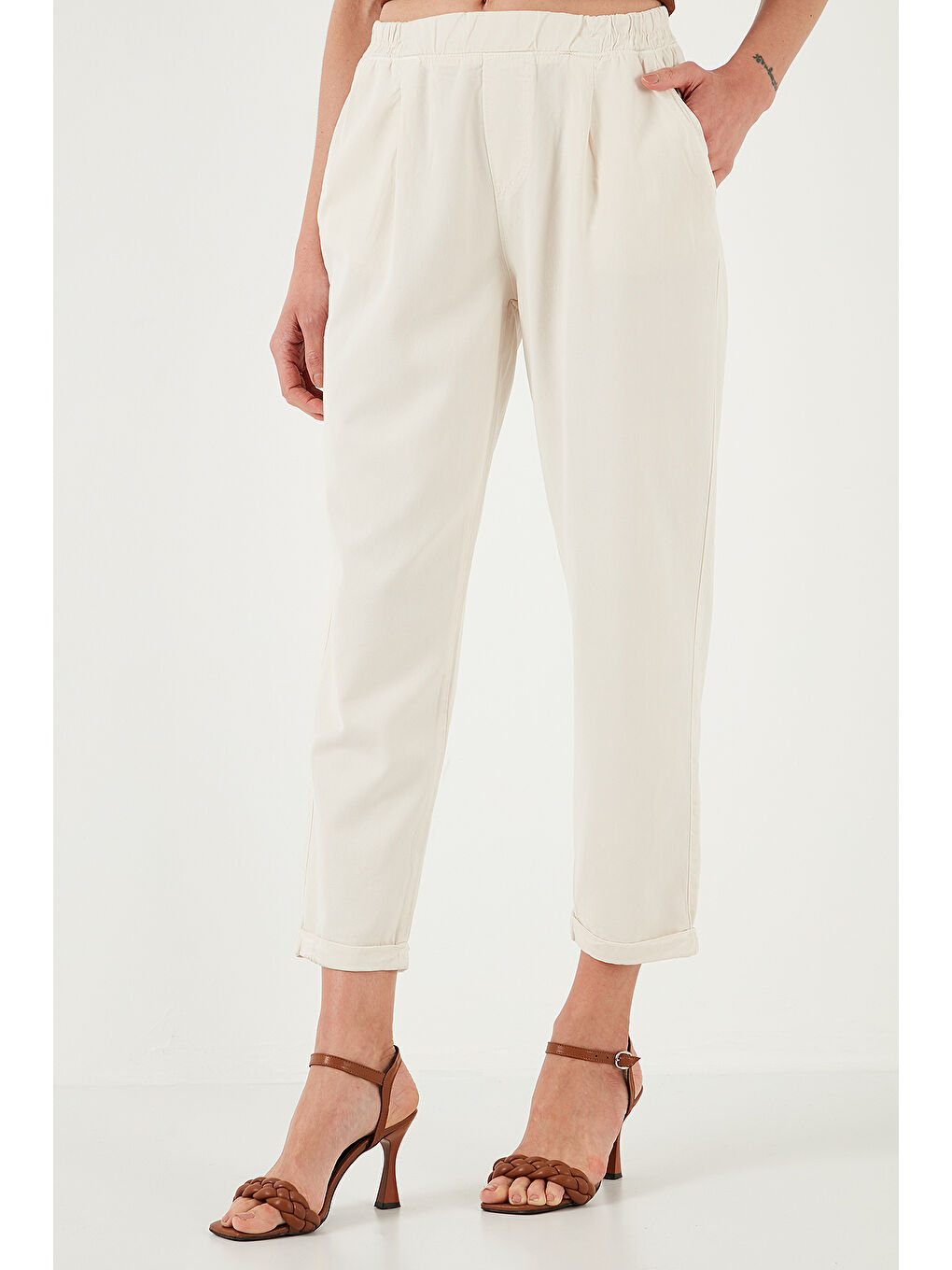 Bej Slim Fit Normal Bel Boru Paça Pantolon 668Yp5372-1