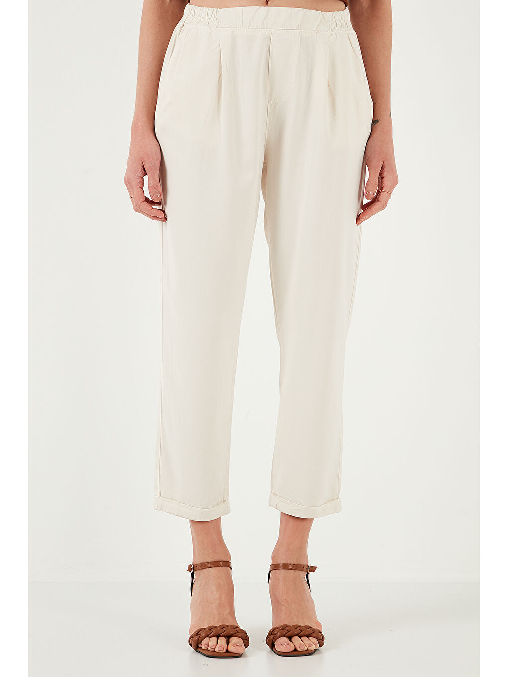 Bej Slim Fit Normal Bel Boru Paça Pantolon 668Yp5372-2