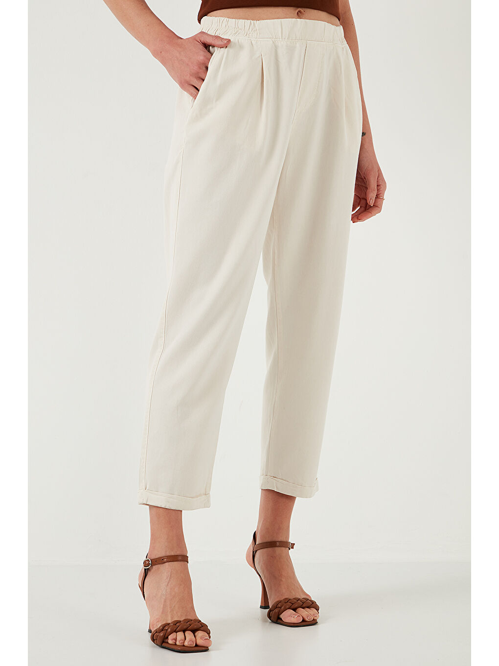 Bej Slim Fit Normal Bel Boru Paça Pantolon 668Yp5372-3