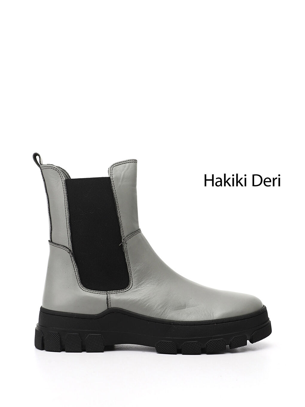 Gri Kadın GRİ Kauçuk Taban Hakiki Deri Chelsea Bot