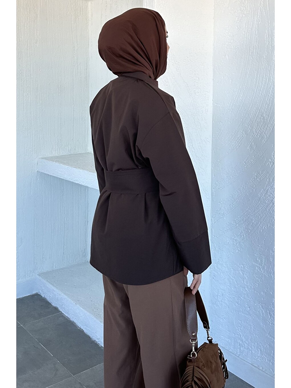 Kahverengi Bel Kuşaklı Tesettür Tunik-2