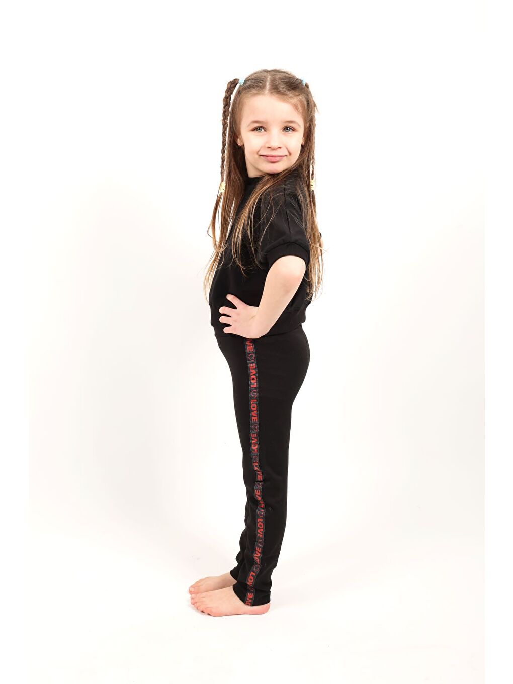 Siyah Kız Çocuk Love Şeritli Tayt-1