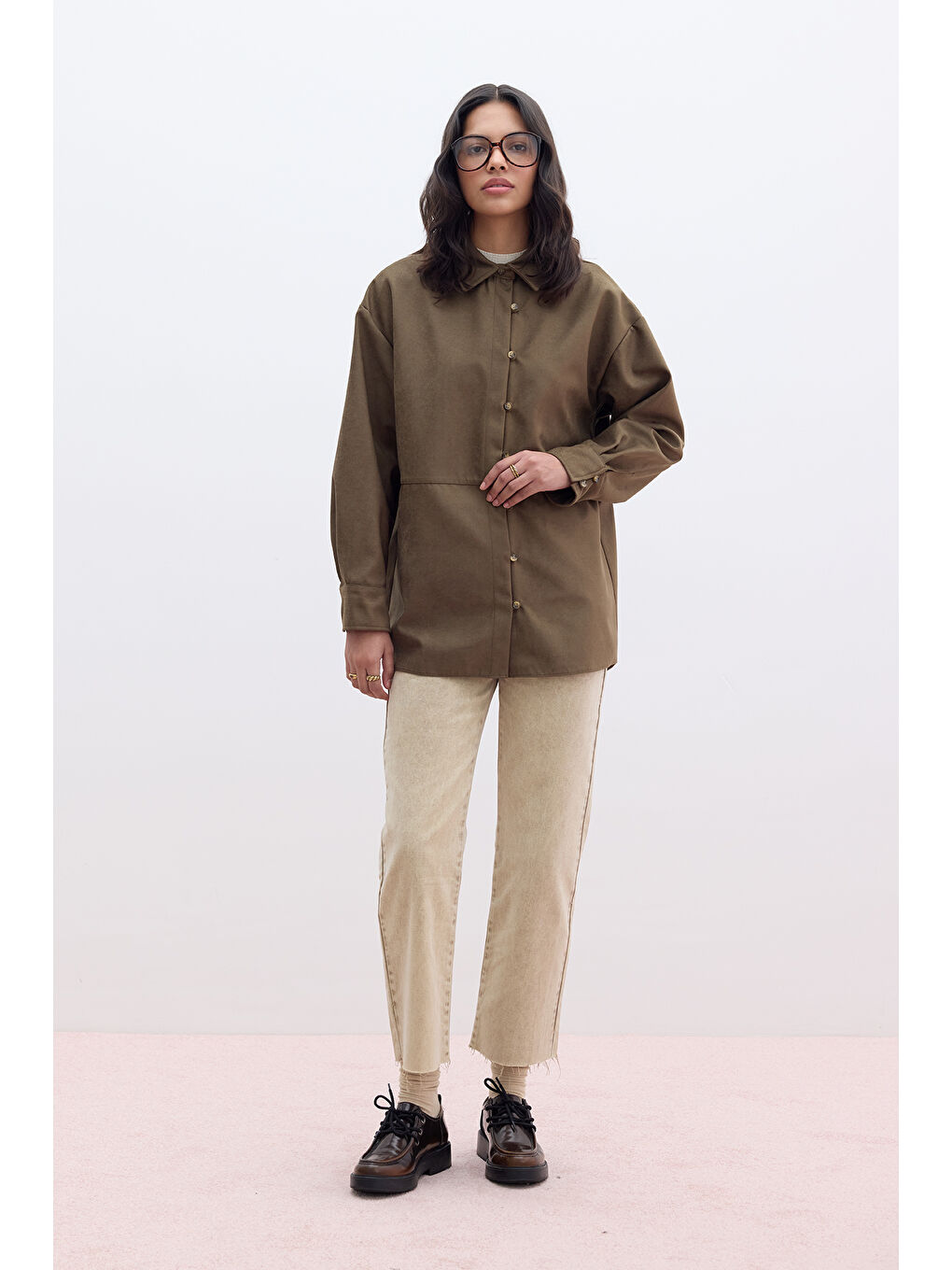 Kahverengi Straıght Yüksek Bel Denim Pantolon Camel