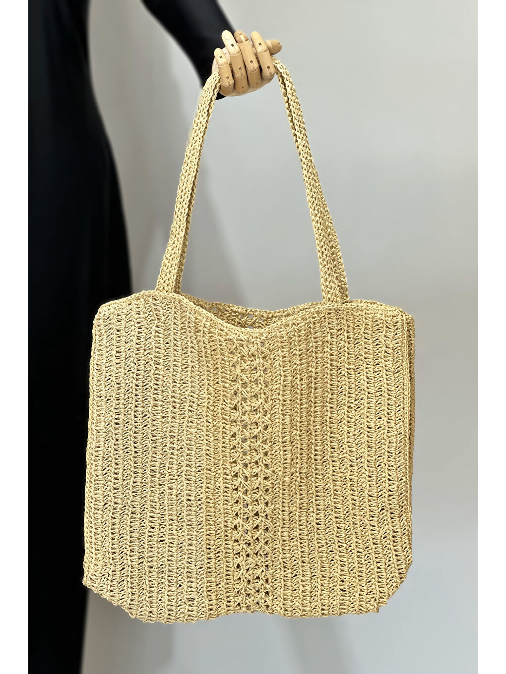 El Örgüsü Hasır Çanta Plaj Çantası 026 Bej02