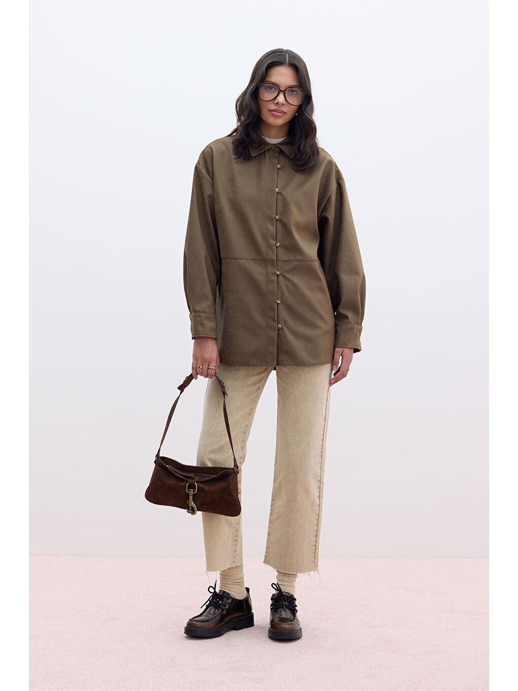 Kahverengi Straıght Yüksek Bel Denim Pantolon Camel-1