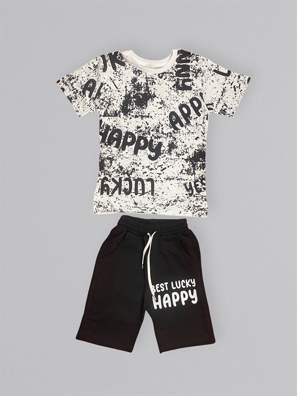 Siyah Baskılı Erkek Çocuk Tişört Şortlu Takım M00715-3