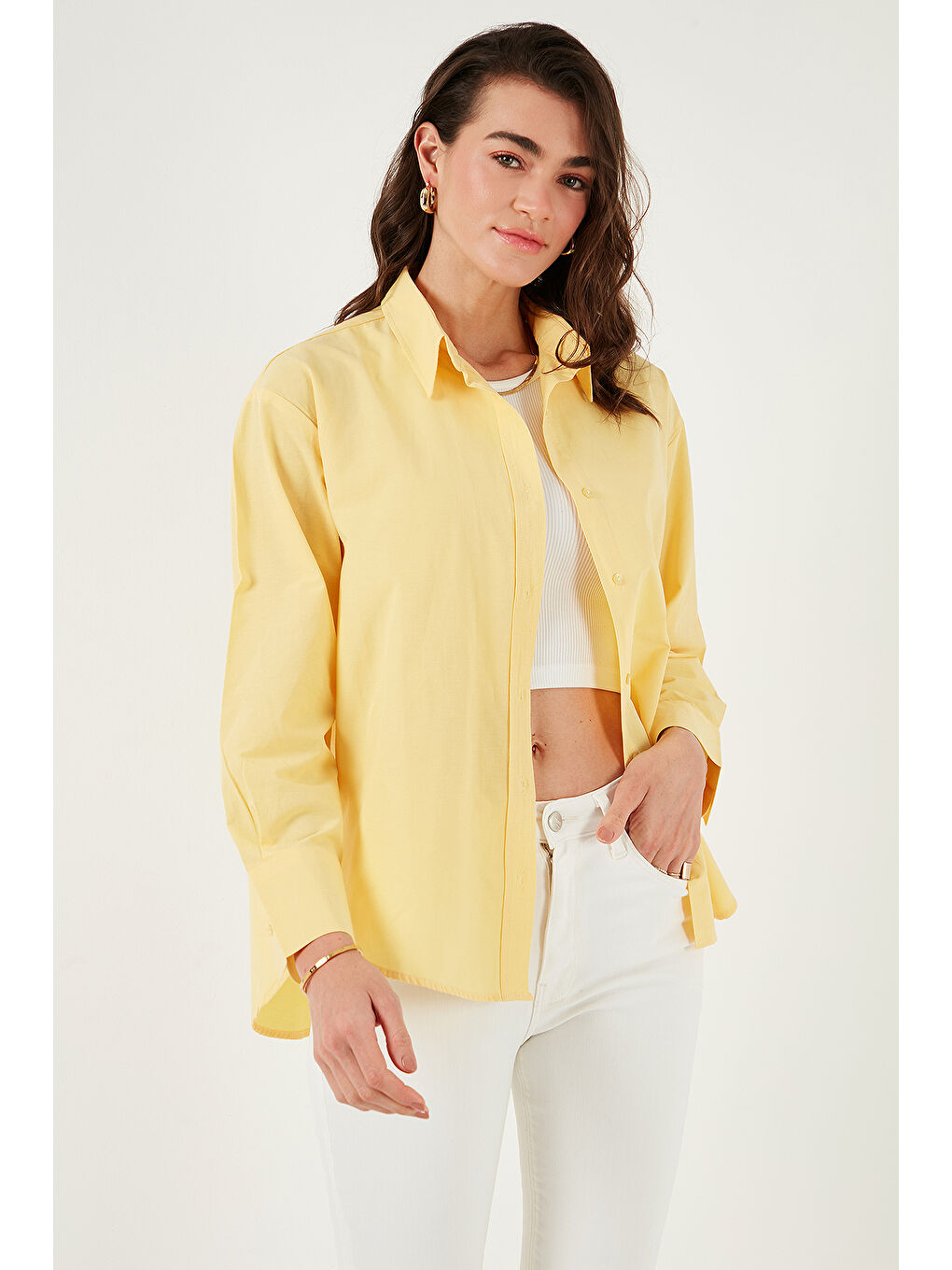 Sarı Pamuklu Regular Fit Önü Kısa Arkası Uzun Oval Kesim Gömlek Cf25S163867-3