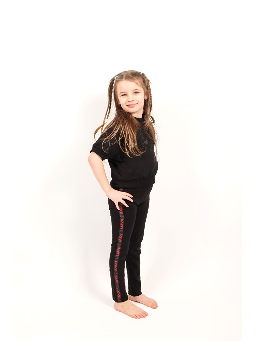 Siyah Kız Çocuk Love Şeritli Tayt-3