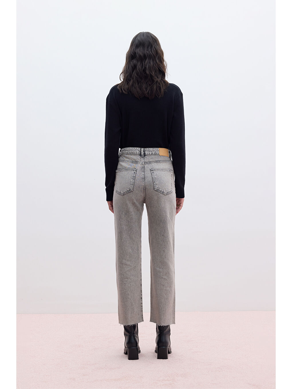 Straıght Yüksek Bel Denim Pantolon Antrasit-4