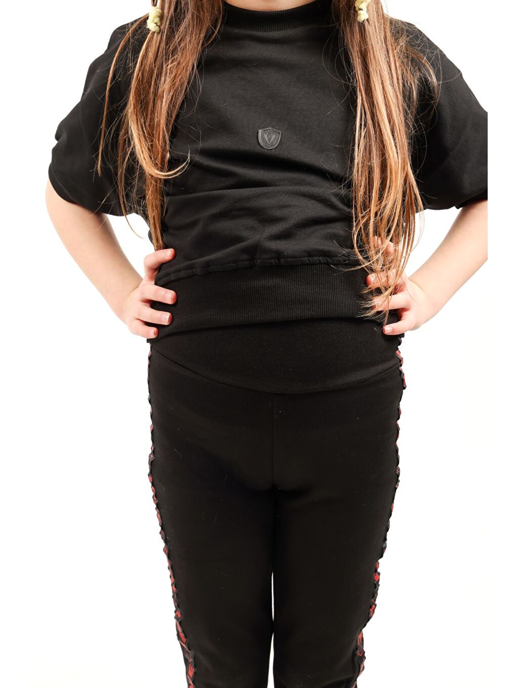 Siyah Kız Çocuk Love Şeritli Tayt-4