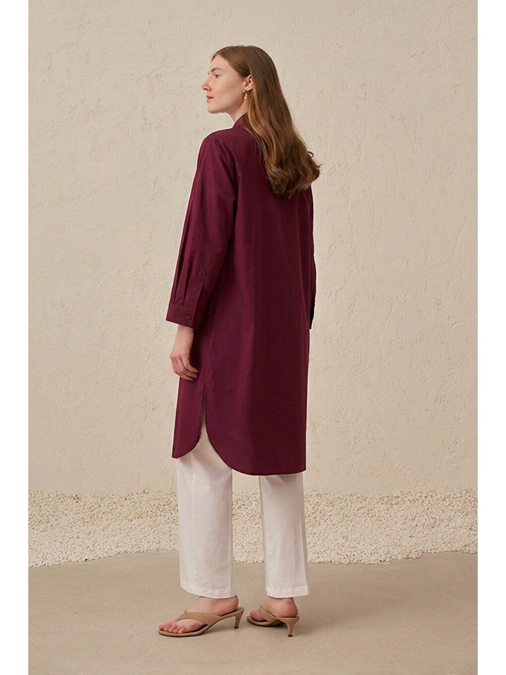Kırmızı Vişne-düğme Detaylı Poplin Tunik-2