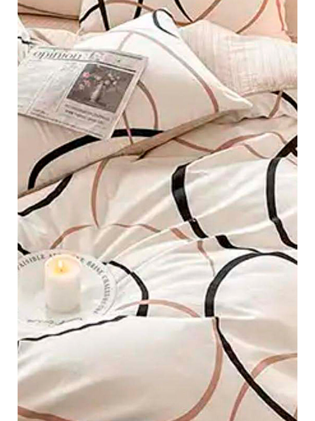 Ekru Kolay Ütülenir Nevresim Takımı Tek Kişilik Line Rondom Krem-1