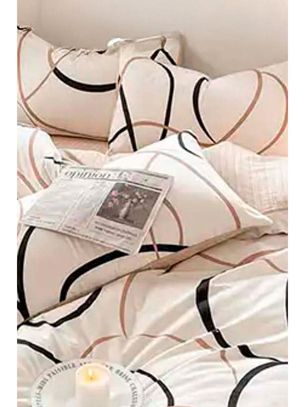 Ekru Kolay Ütülenir Nevresim Takımı Tek Kişilik Line Rondom Krem-2