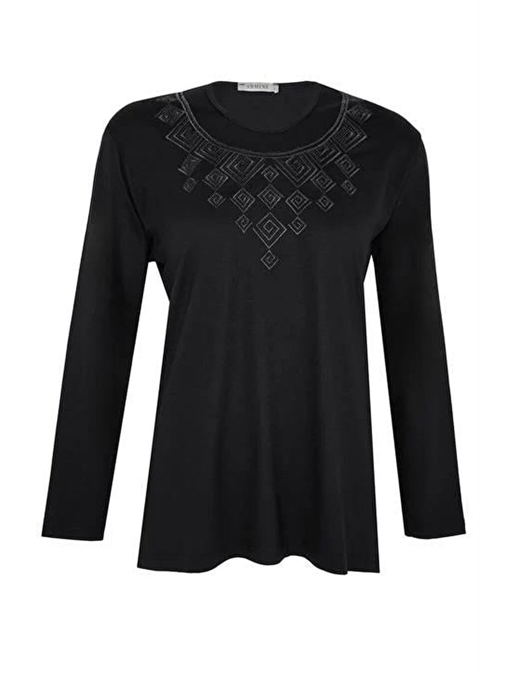 Nakış Detaylı Penye Bluz 24Yd9015 Siyah