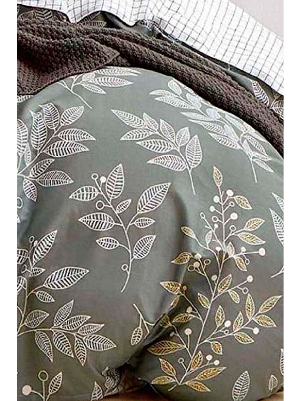 Kolay Ütülenir Nevresim Takımı Tek Kişilik Line Leaf Zümrüt Yeşili-1