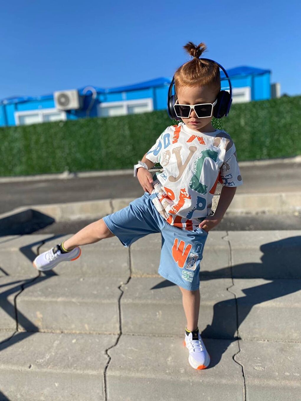 Mavi Baskılı Erkek Çocuk Tişört Şortlu Takım M00715-7