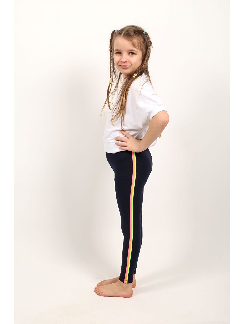 Lacivert Kız Çocuk Yanları Neon Renkli Tayt-1