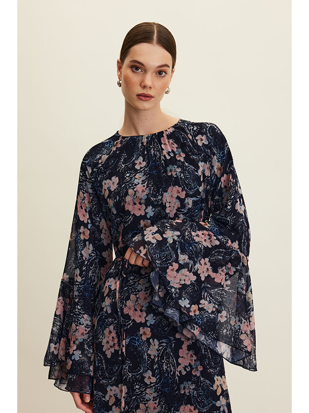 Karışık Şifon Volanlı Elbise Floral-1