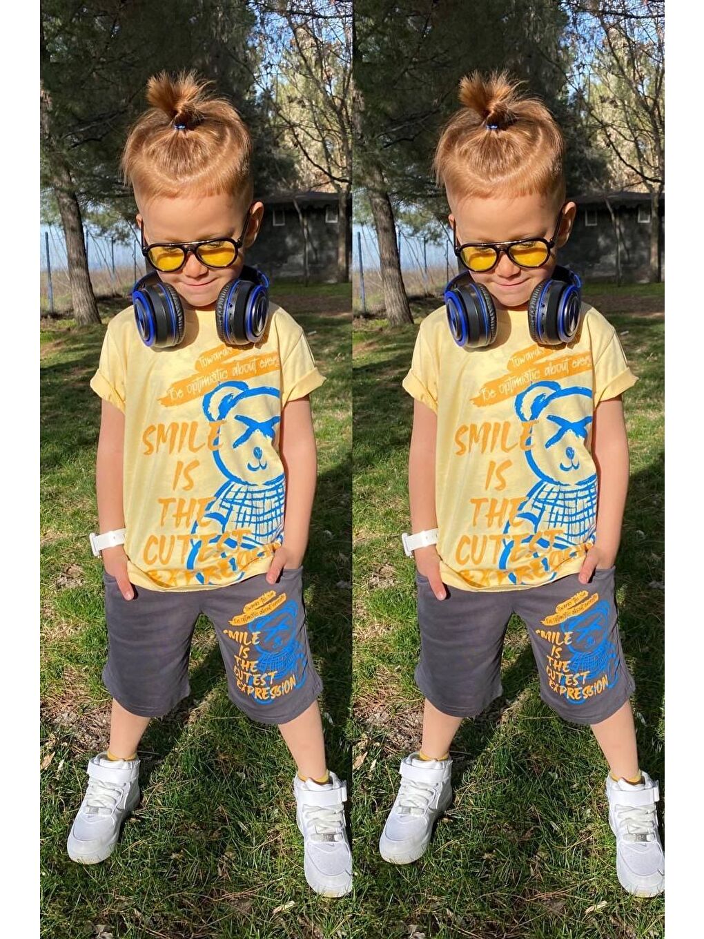 Sarı Baskılı Erkek Çocuk Tişört Şortlu Takım M00715-7