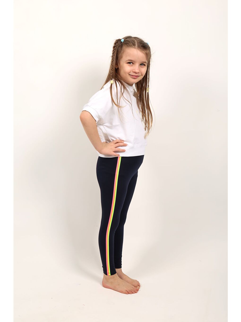 Lacivert Kız Çocuk Yanları Neon Renkli Tayt-2