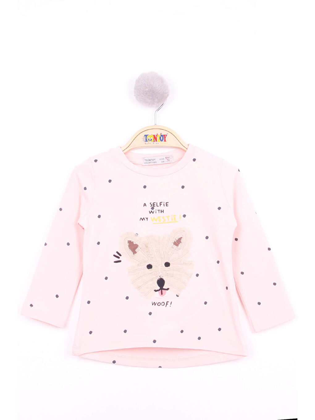 Pembe Kız Bebek Köpek Nakışlı T-Shirt