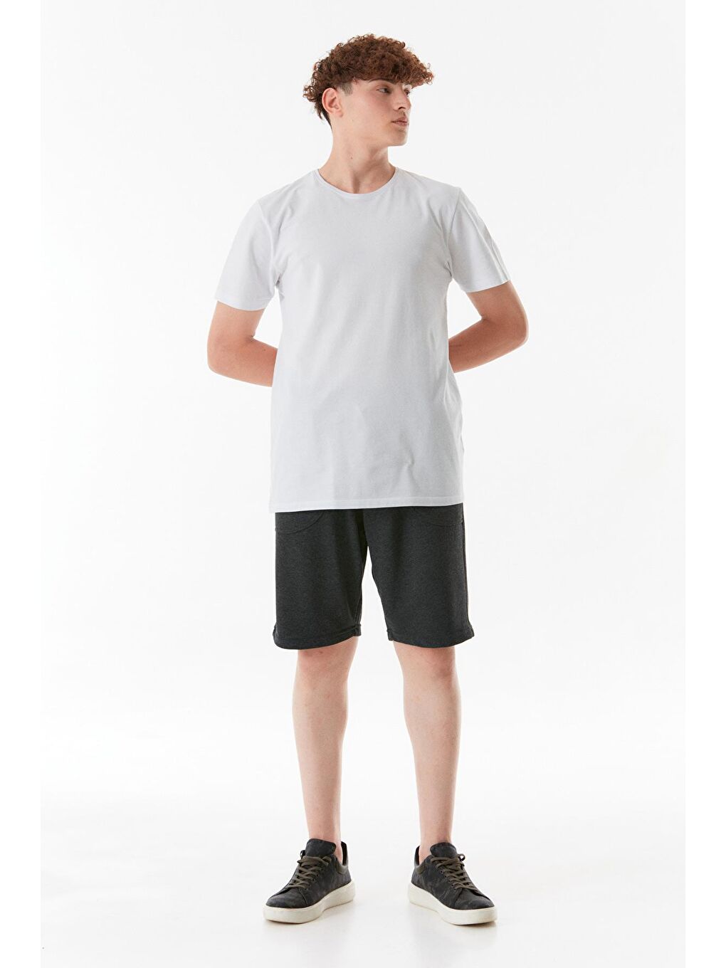 Antrasit Baskılı Beli Bağcıklı Şort