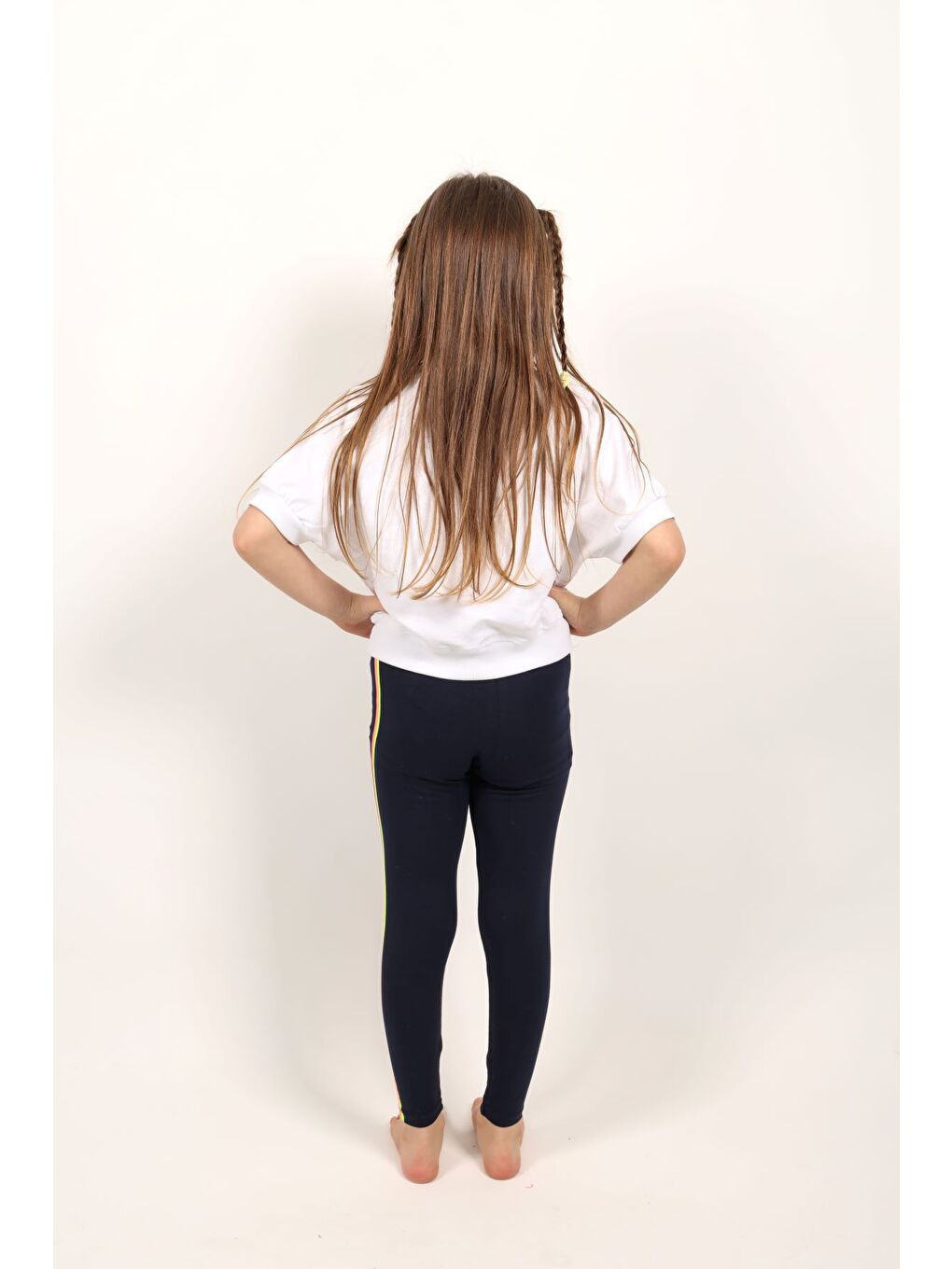 Lacivert Kız Çocuk Yanları Neon Renkli Tayt-3