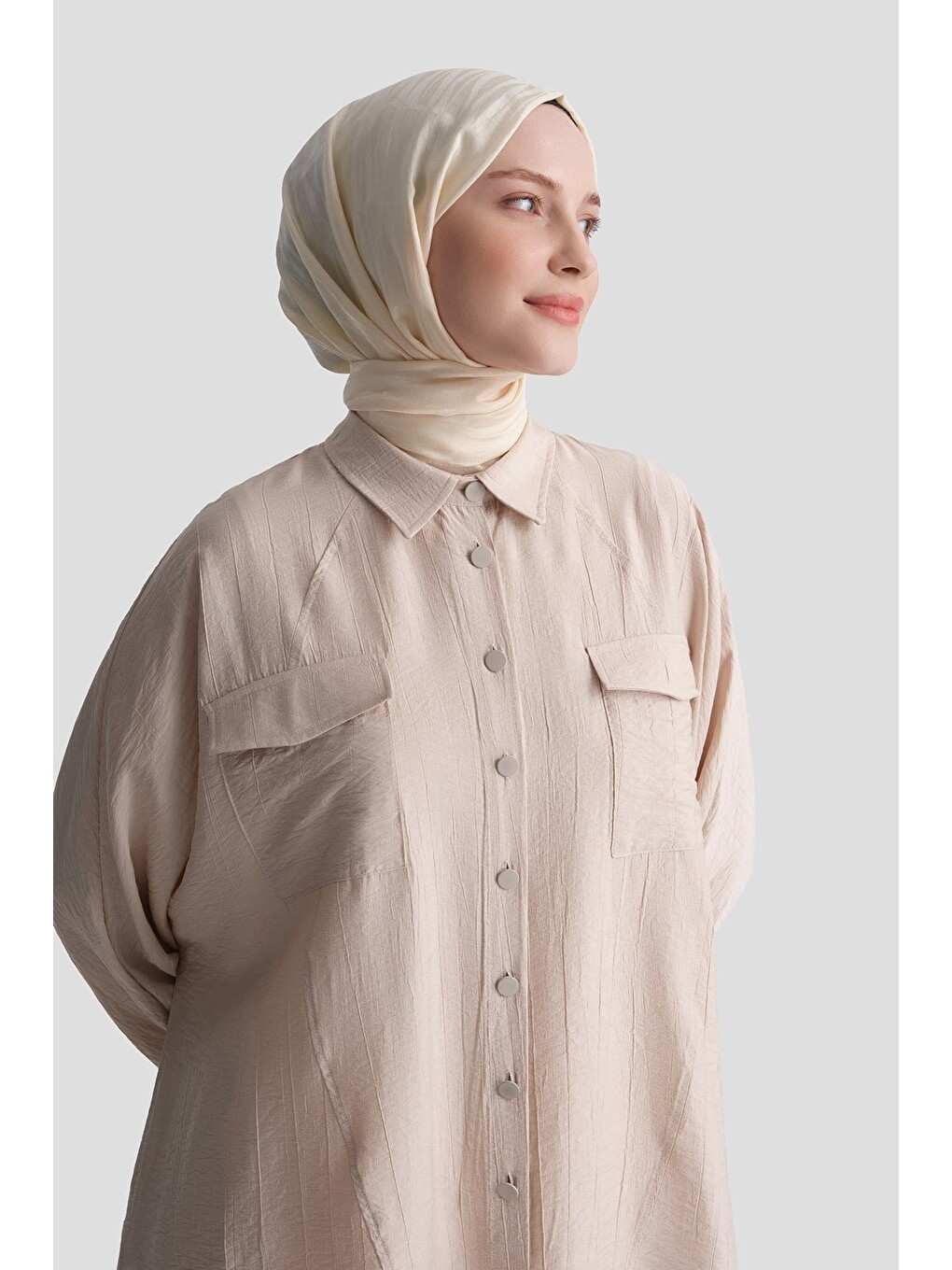 Rayon Karışımlı Tunik Bej-4