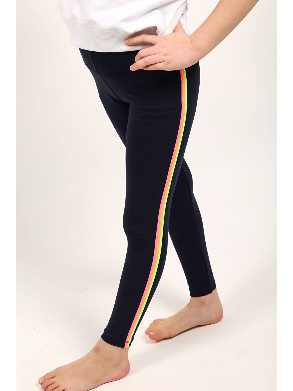 Lacivert Kız Çocuk Yanları Neon Renkli Tayt-5