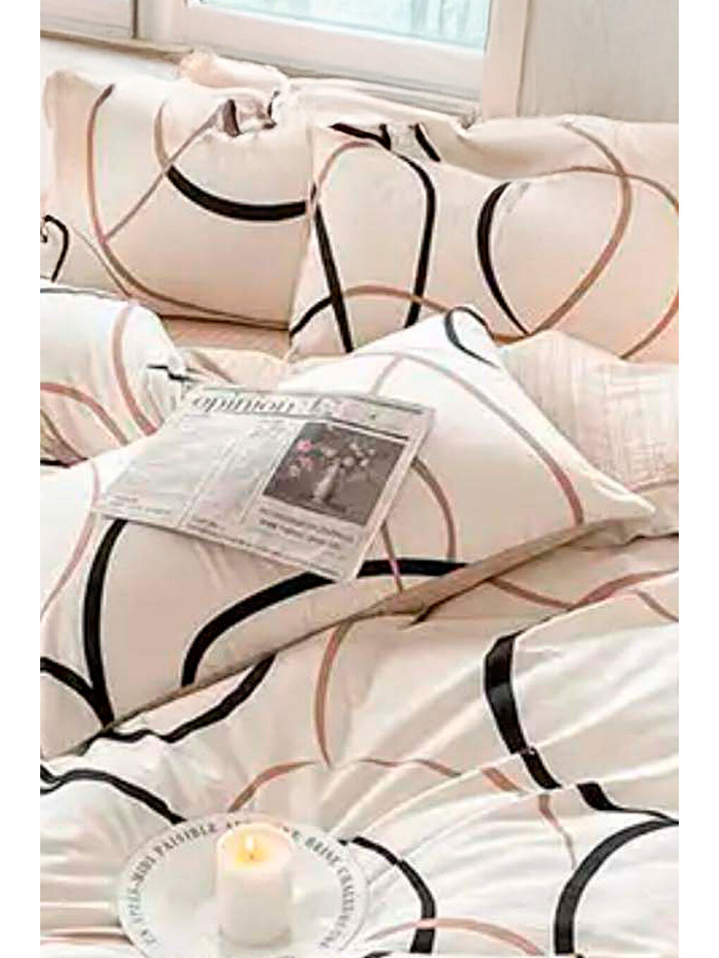 Ekru Kolay Ütülenir Nevresim Takımı Çift Kişilik Line Rondom Krem-2