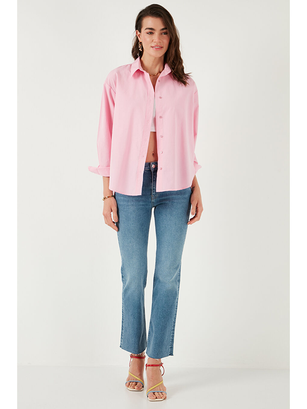 Pembe Pamuklu Regular Fit Önü Kısa Arkası Uzun Oval Kesim Gömlek Cf25S163867-2